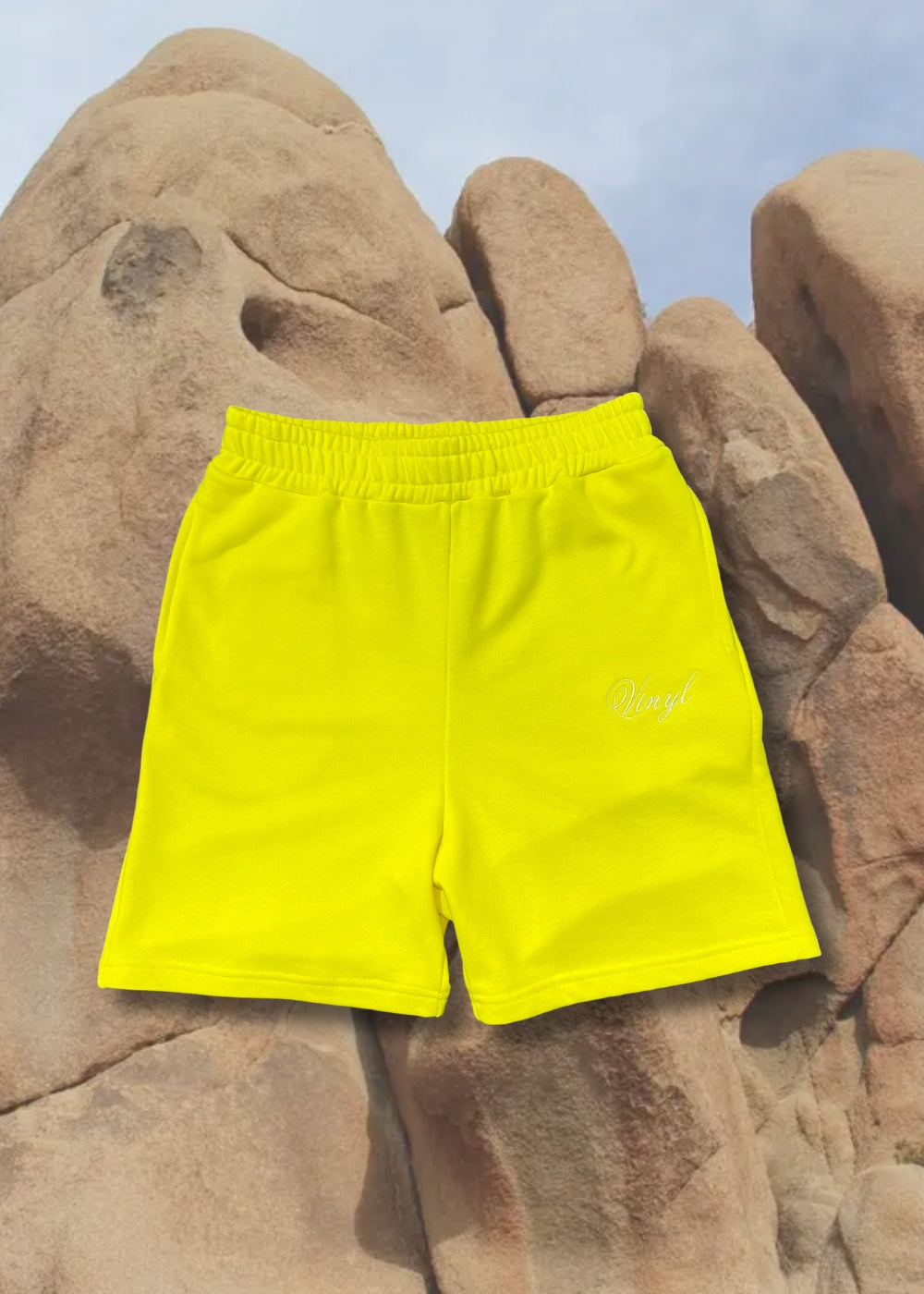 Vinyl βερμουδα με κεντημα κιτρινη cotton regular fit ανδρικη