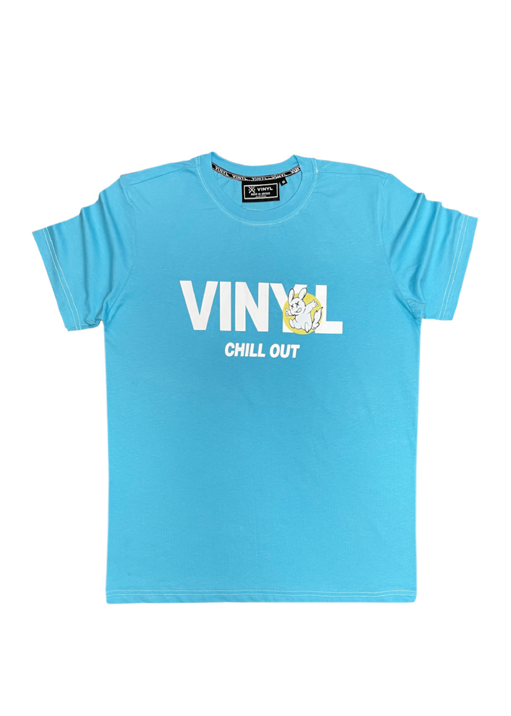 Vinyl shirt with print, light blue, cotton, regular fit, men's