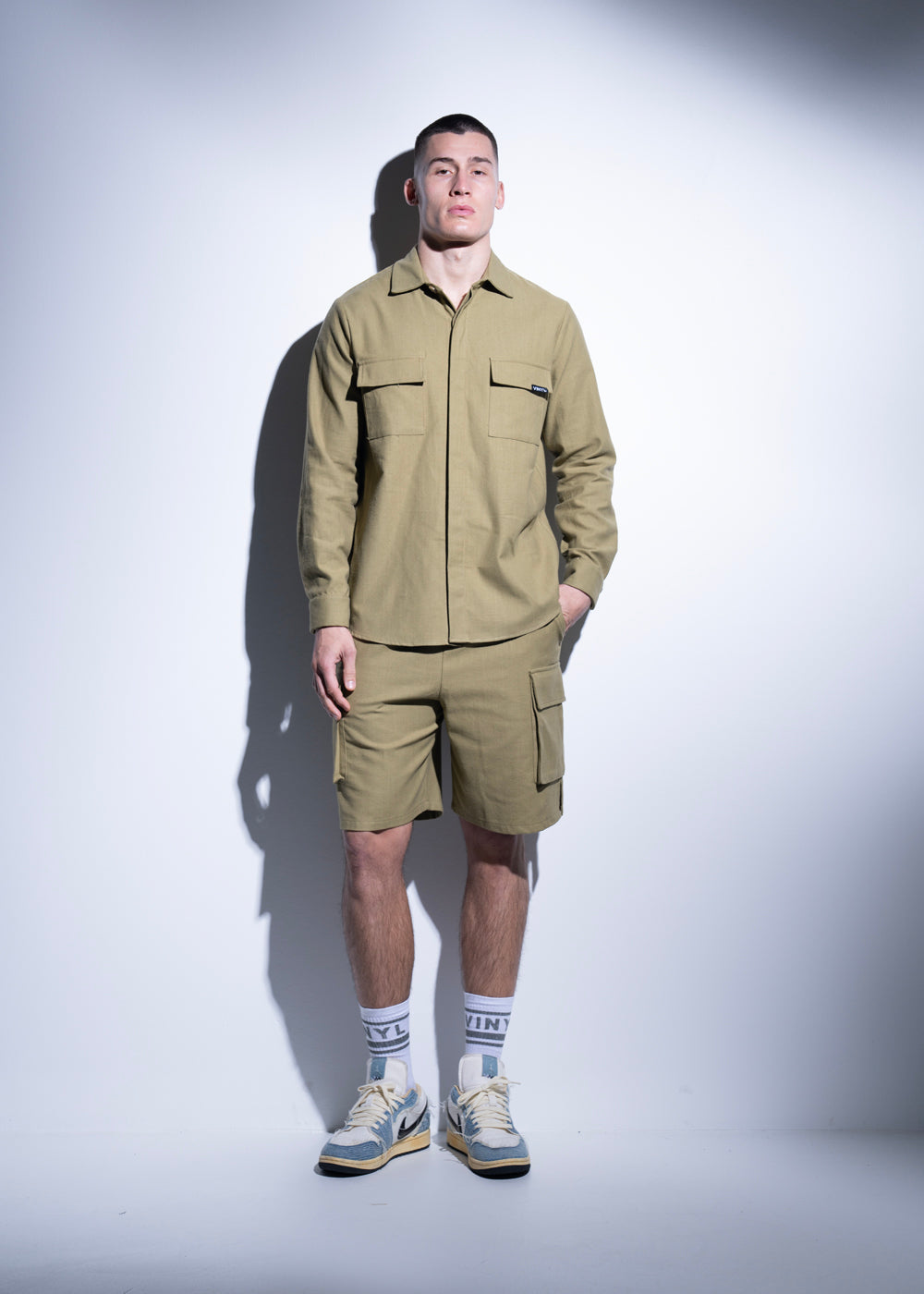 Vinyl overshirt χακι cotton regular fit ανδρικο