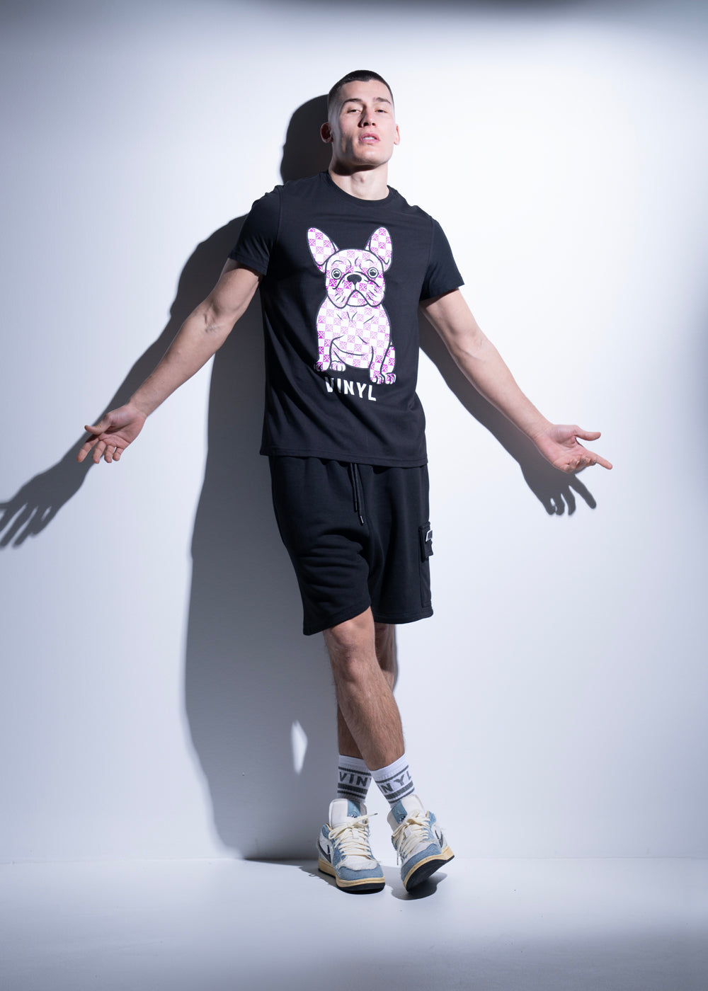 Vinyl μπλουζα με τυπωμα μαυρη cotton regular fit ανδρικη