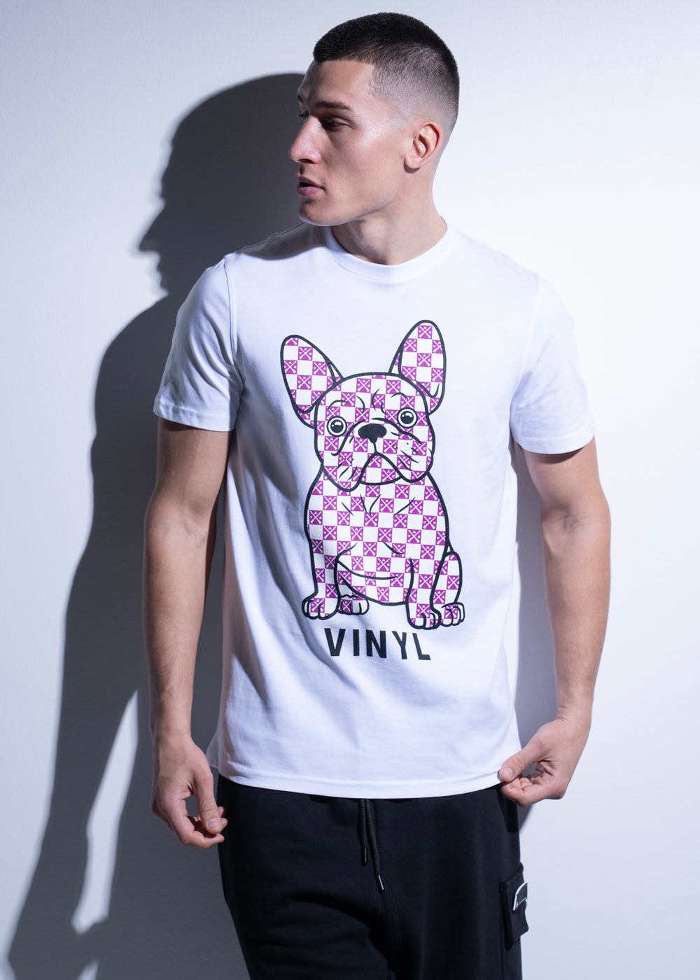 Vinyl μπλουζα με τυπωμα λευκη cotton regular fit ανδρικη