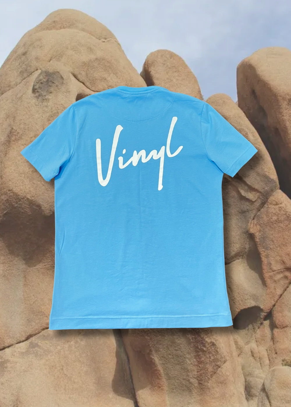 Vinyl μπλουζα με τυπωμα γαλαζια cotton regular fit ανδρικη