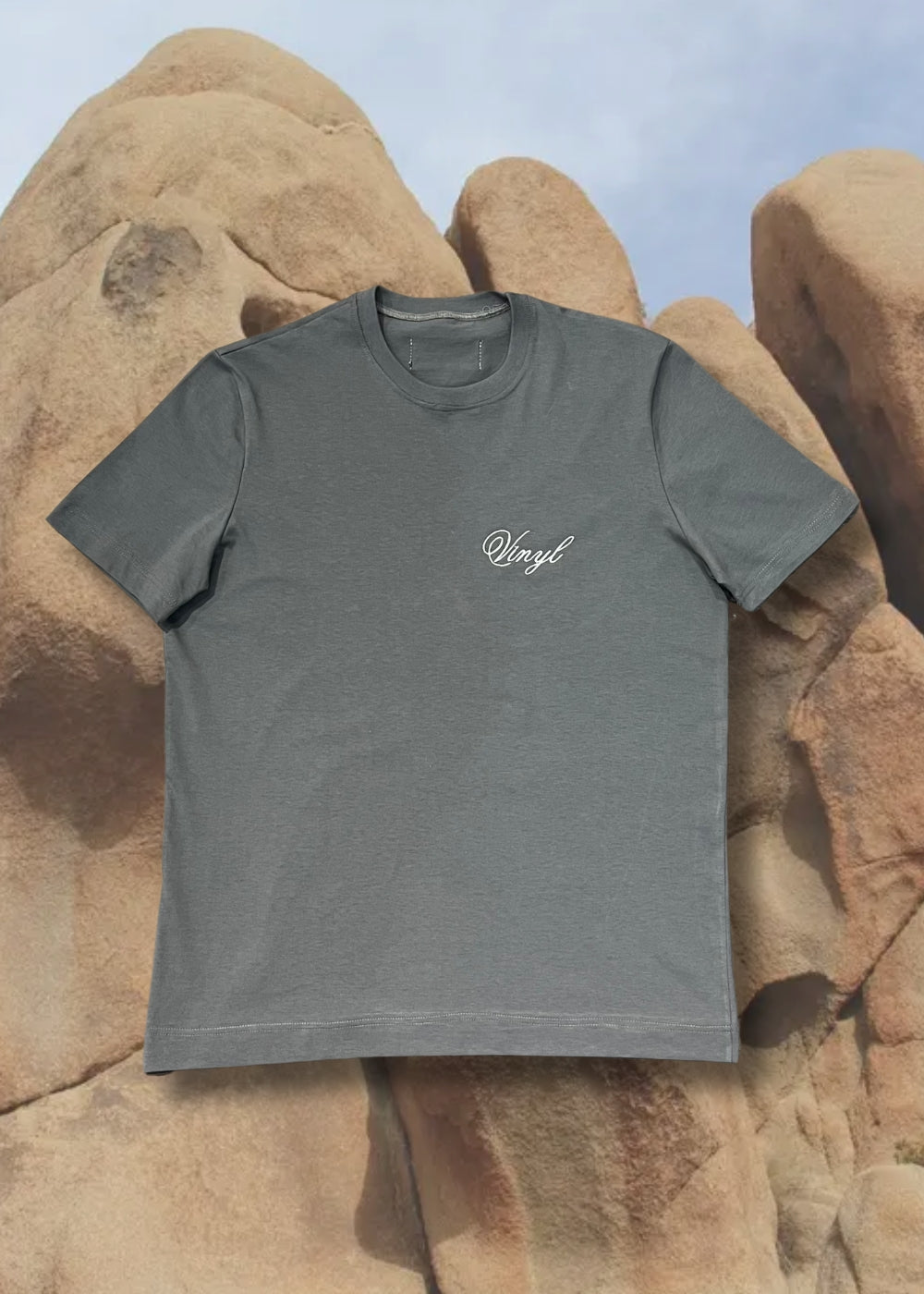 Vinyl μπλουζα με κεντημα γκρι cotton regular fit ανδρικη