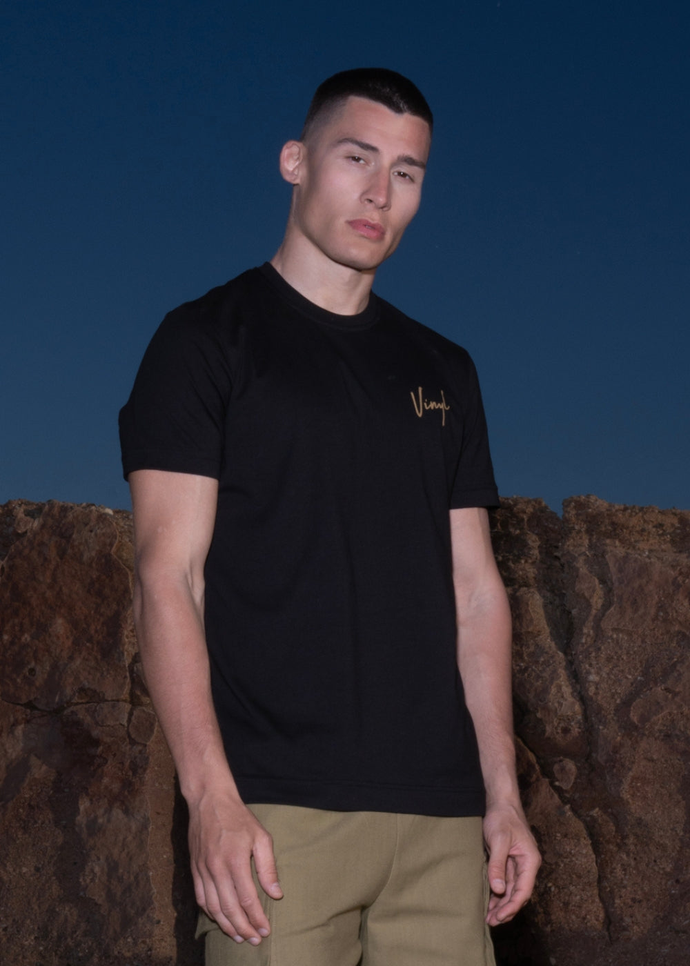 Vinyl μπλουζα με τυπωμα μαυρη cotton regular fit ανδρικη