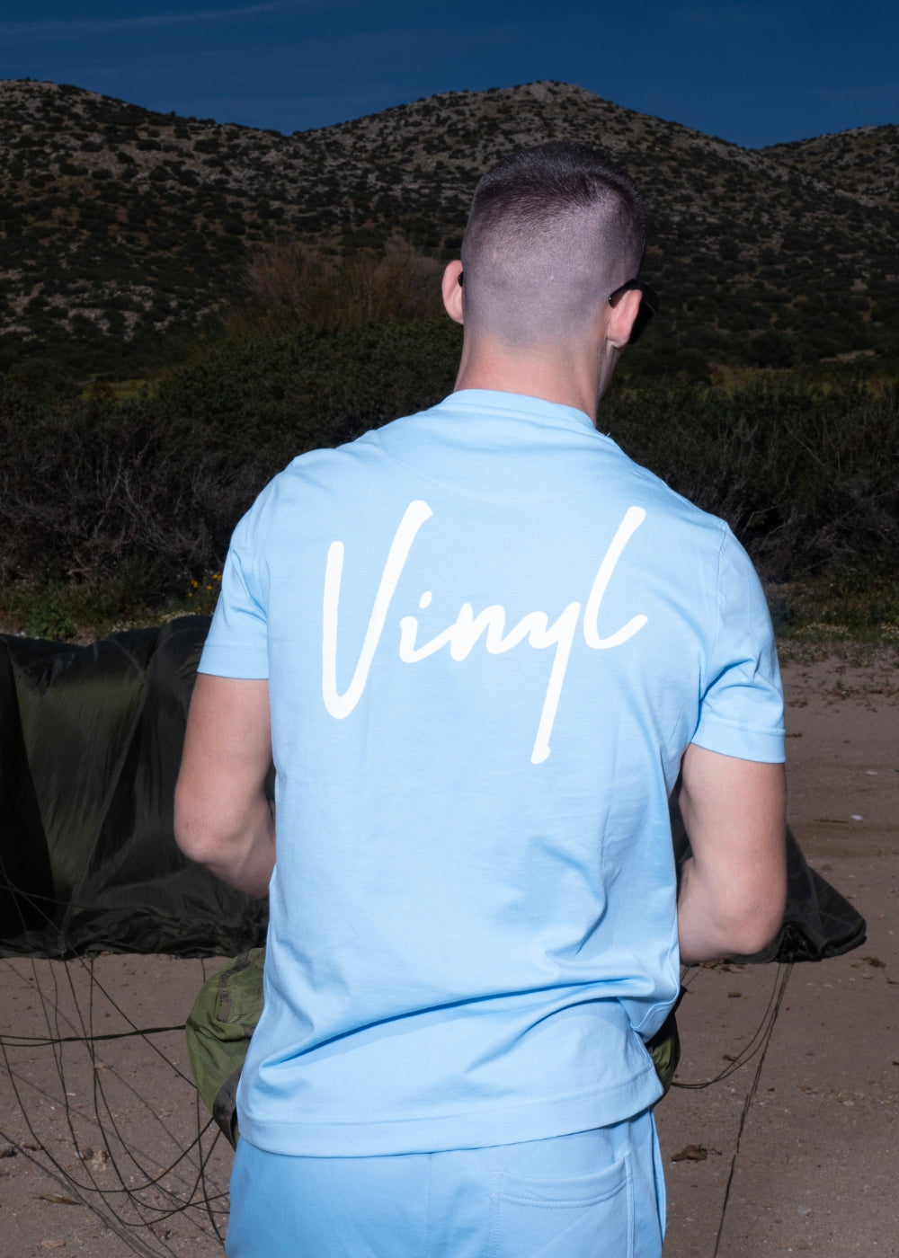Vinyl μπλουζα με τυπωμα γαλαζια cotton regular fit ανδρικη
