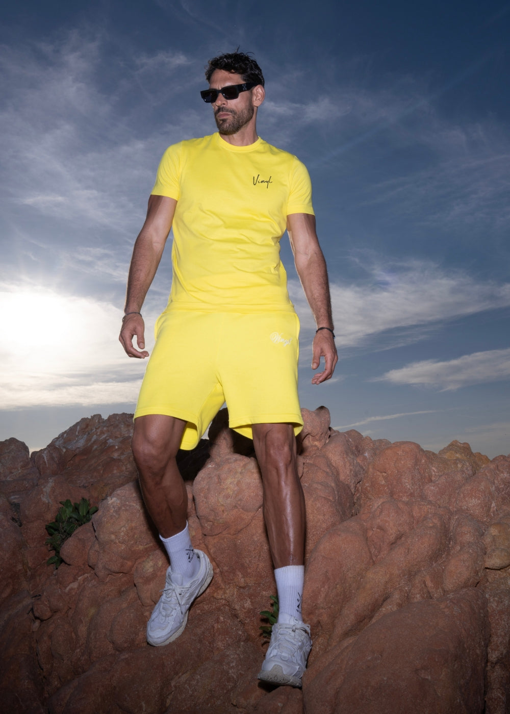 Vinyl μπλουζα με τυπωμα κιτρινη cotton regural fit ανδρικη