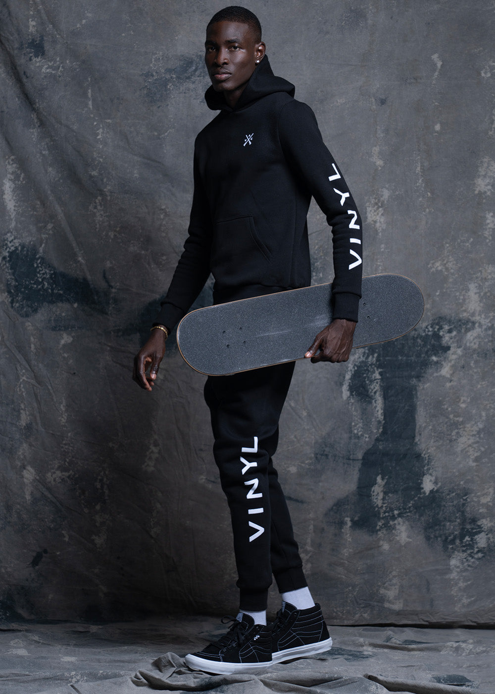 Vinyl φουτερ μαυρο με τυπωμα cotton regular fit ανδρικο