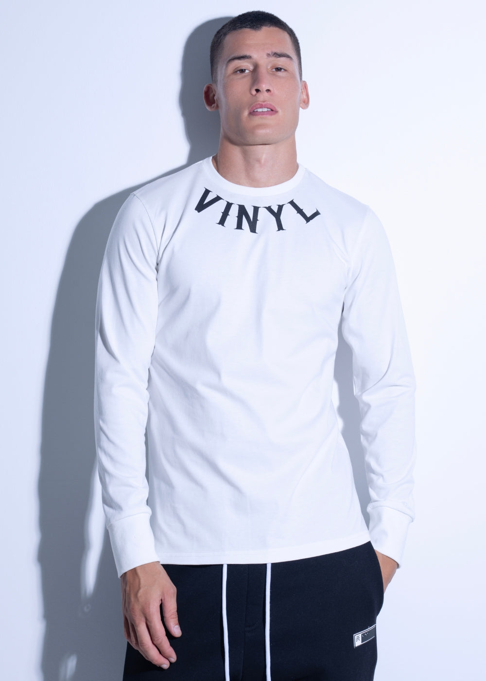 Vinyl μπλουζα μακρυμανικη λευκη cotton regular fit ανδρικη