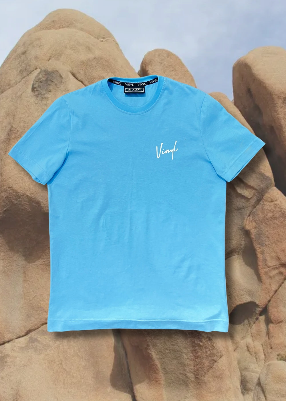 Vinyl μπλουζα με τυπωμα γαλαζια cotton regular fit ανδρικη