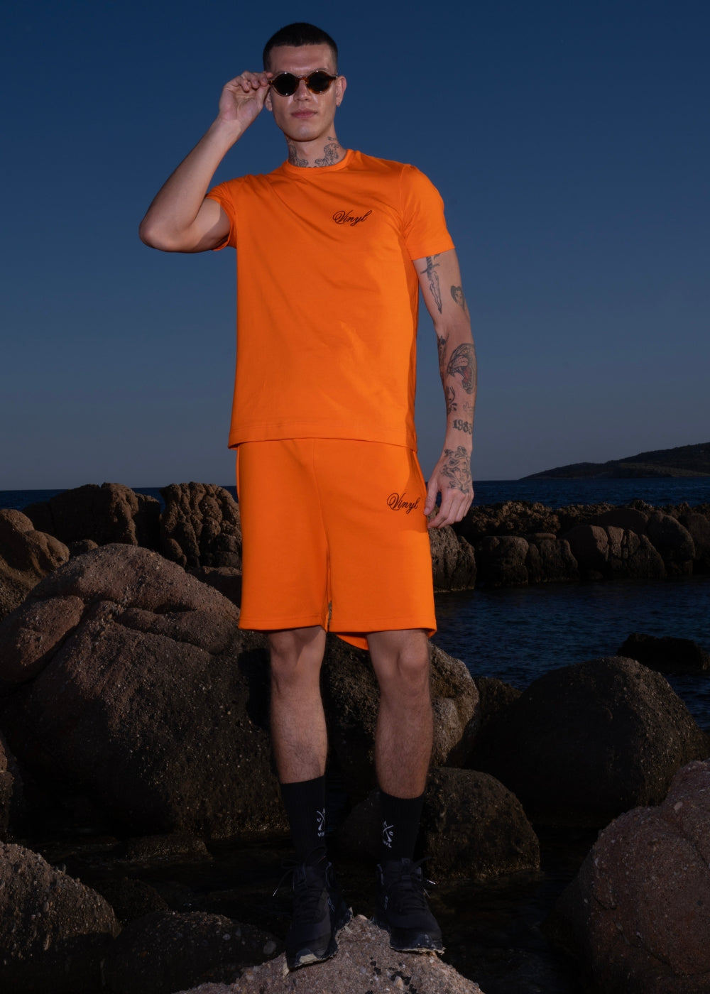 Vinyl βερμουδα με κεντημα πορτοκαλι cotton regular fit ανδρικη