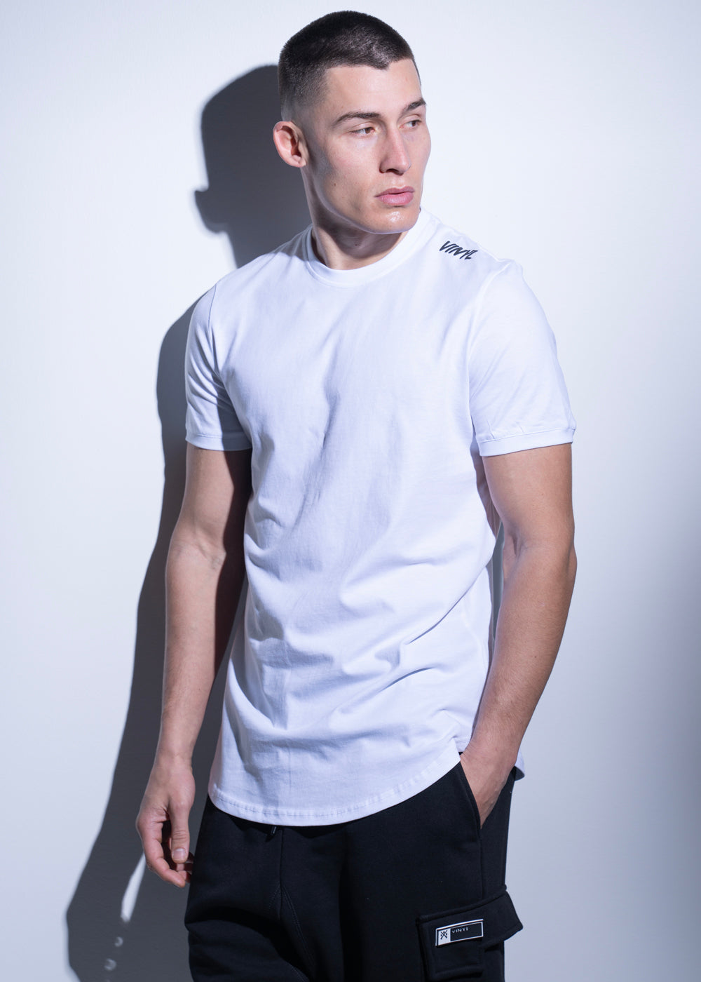 Vinyl μπλούζα long line λευκη cotton regular fit ανδρικη