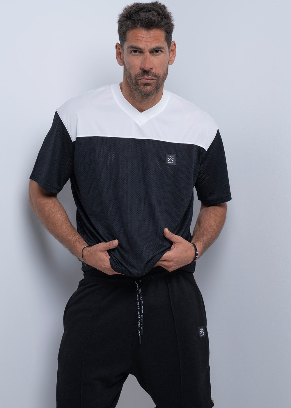 Vinyl μπλουζα μαυρο/λευκο polyester oversized ανδρικη