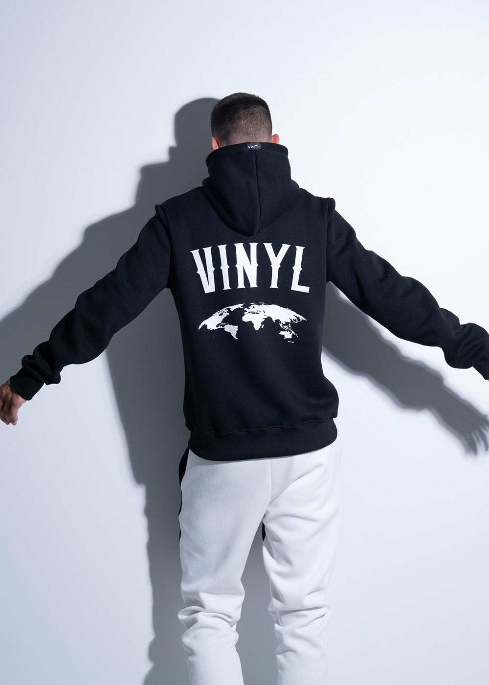 Vinyl φουτερ με τυπωμα μαυρο cotton regular fit ανδρικο