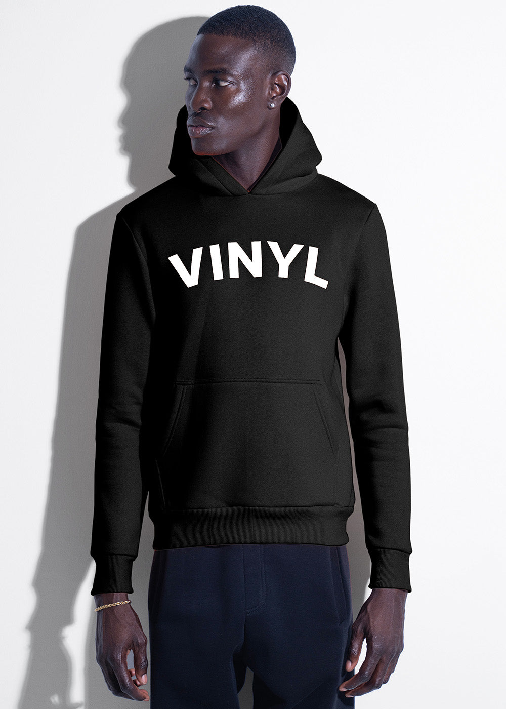 Vinyl φουτερ με τυπωμα μαυρο cotton regular fit ανδρικο