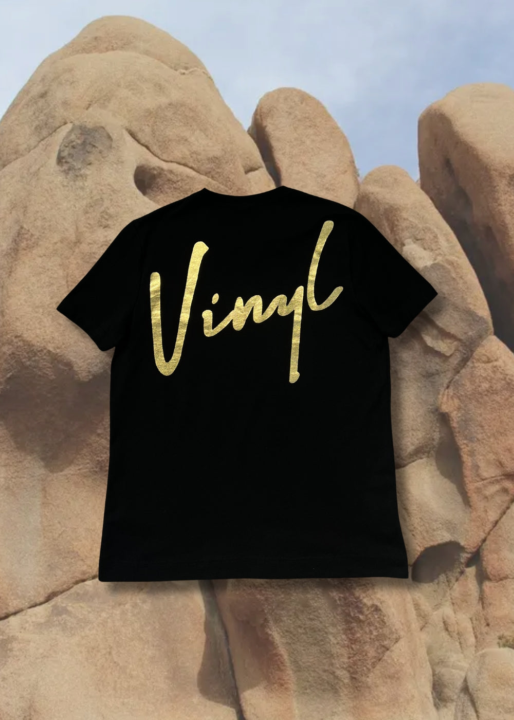 Vinyl μπλουζα με τυπωμα μαυρη cotton regular fit ανδρικη