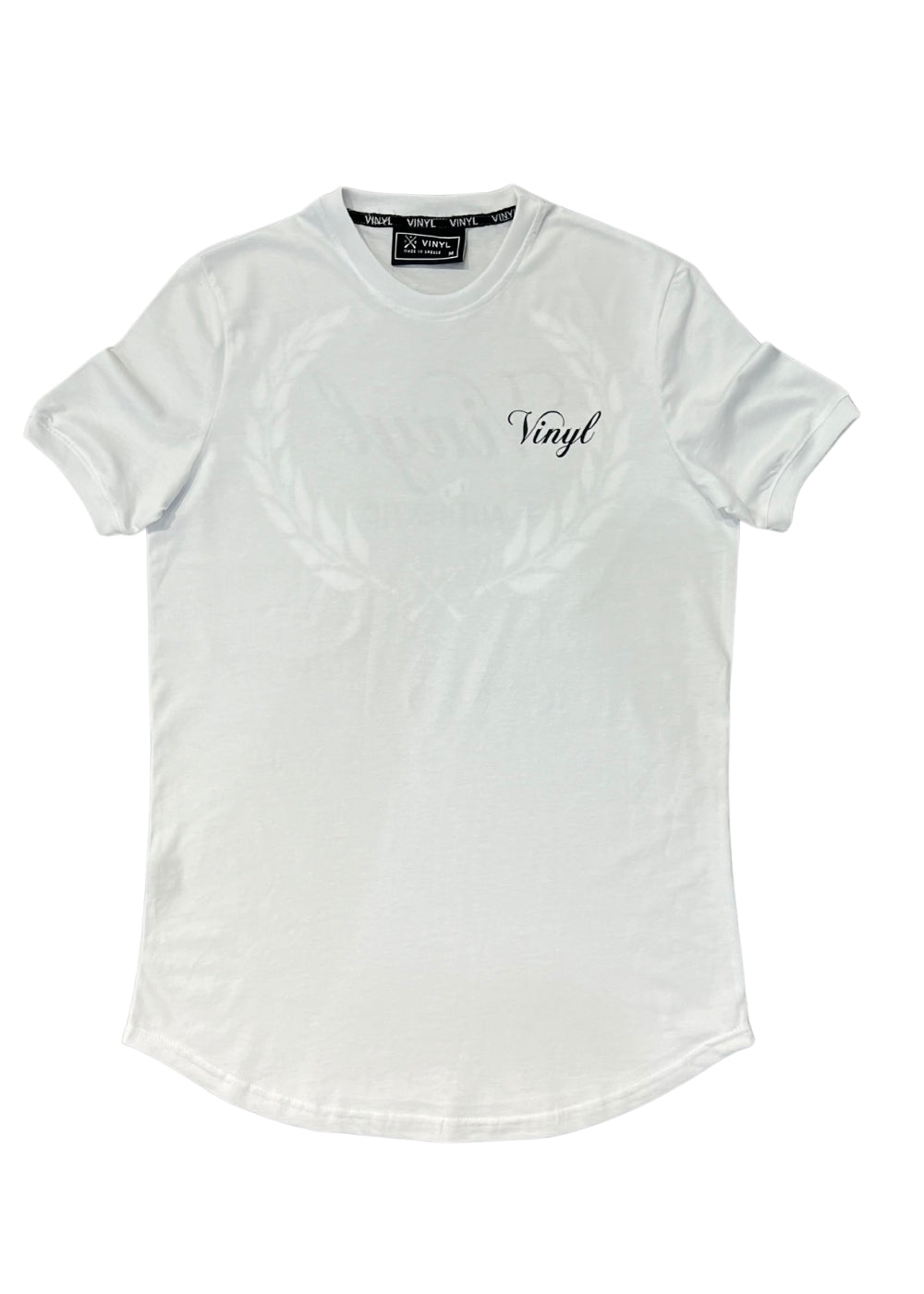 Vinyl μπλουζα long line με τυπωμα λευκη cotton regural fit ανδρικη