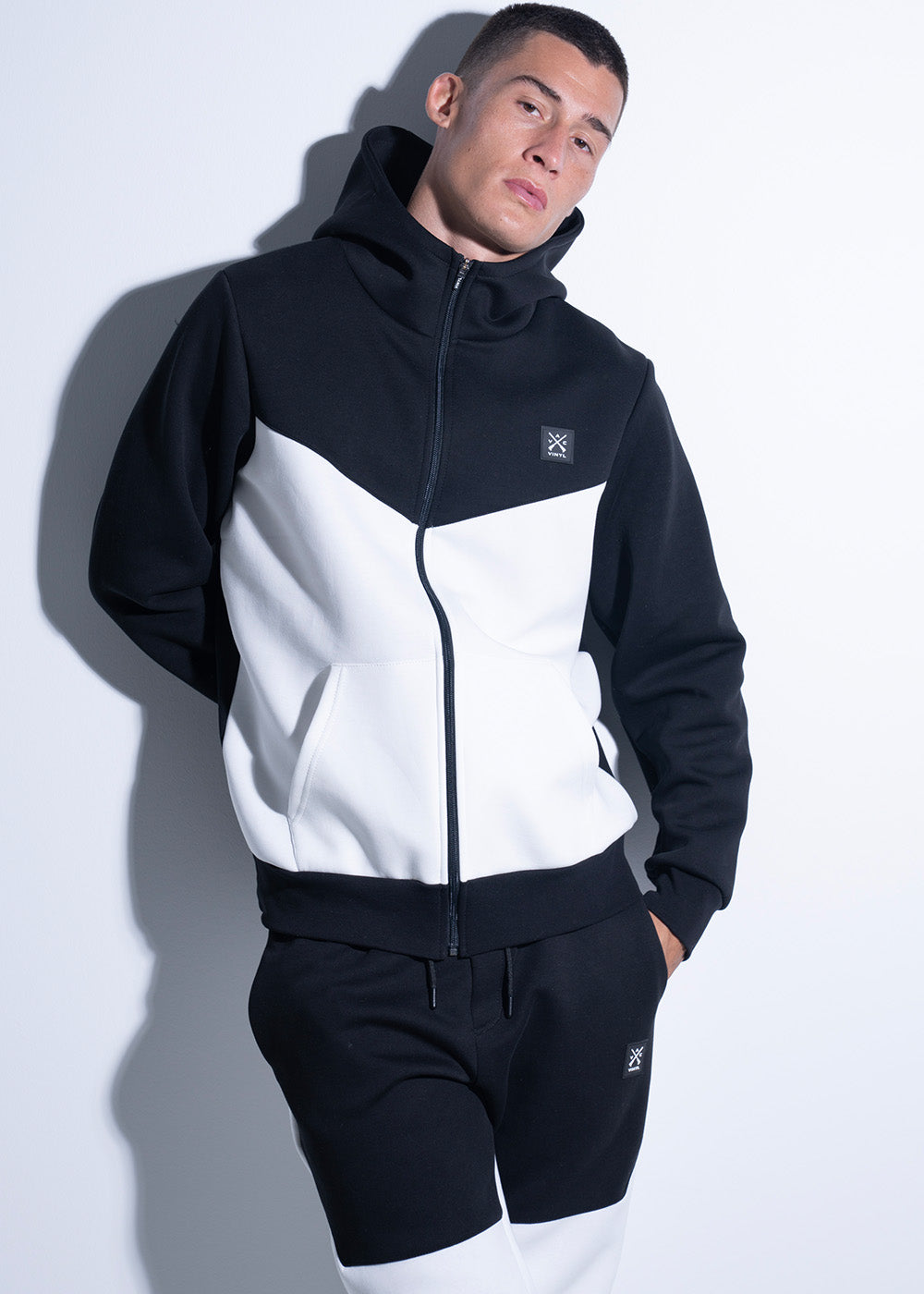 Vinyl ζακετα τεχνικο φουτερ λευκο/μαυρο polyester regular fit ανδρικη