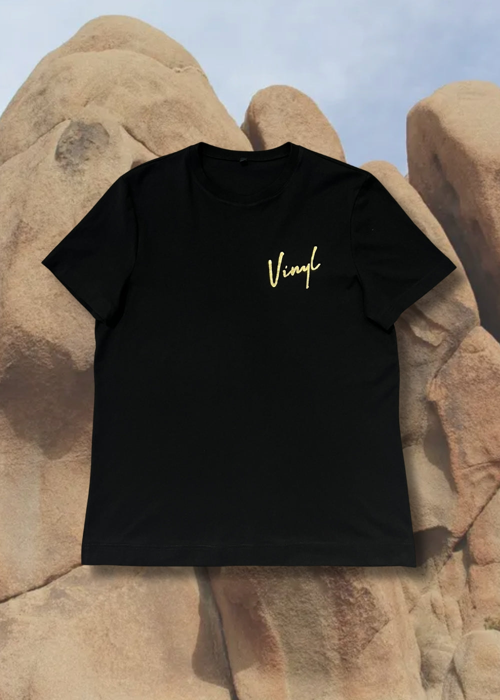 Vinyl μπλουζα με τυπωμα μαυρη cotton regular fit ανδρικη