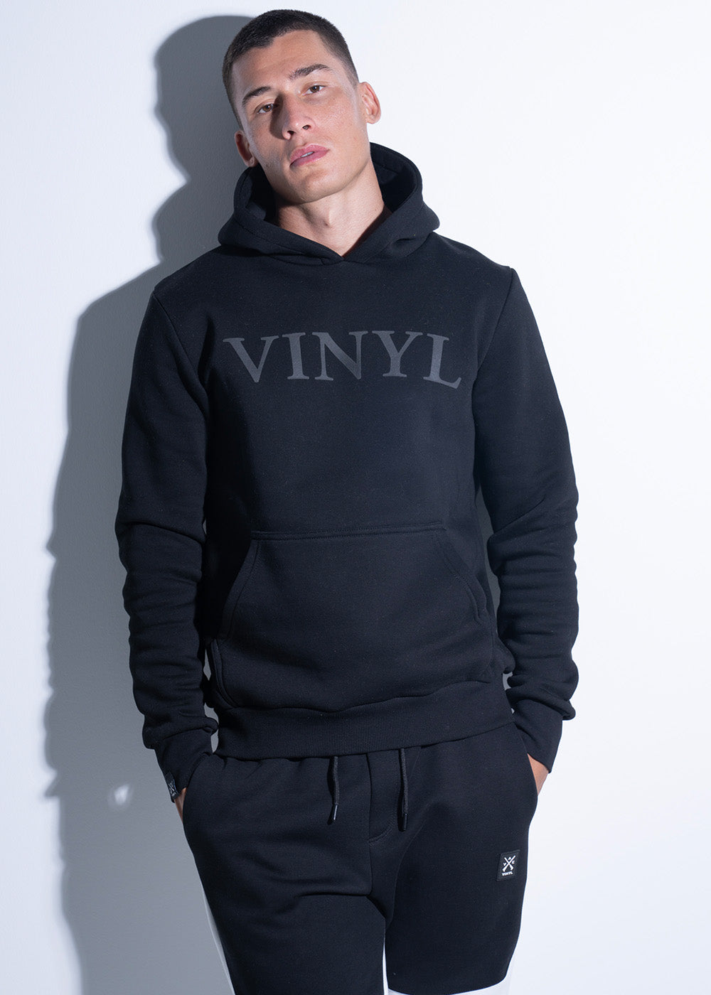 Vinyl φουτερ με τυπωμα μαυρο cotton regular fit ανδρικο