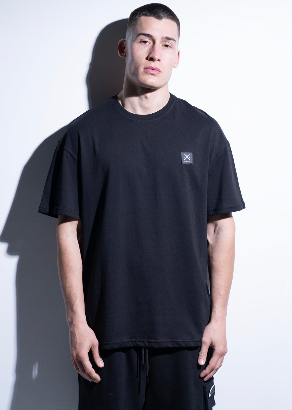 Vinyl μπλουζα με τυπωμα μαυρη cotton oversized ανδρικη