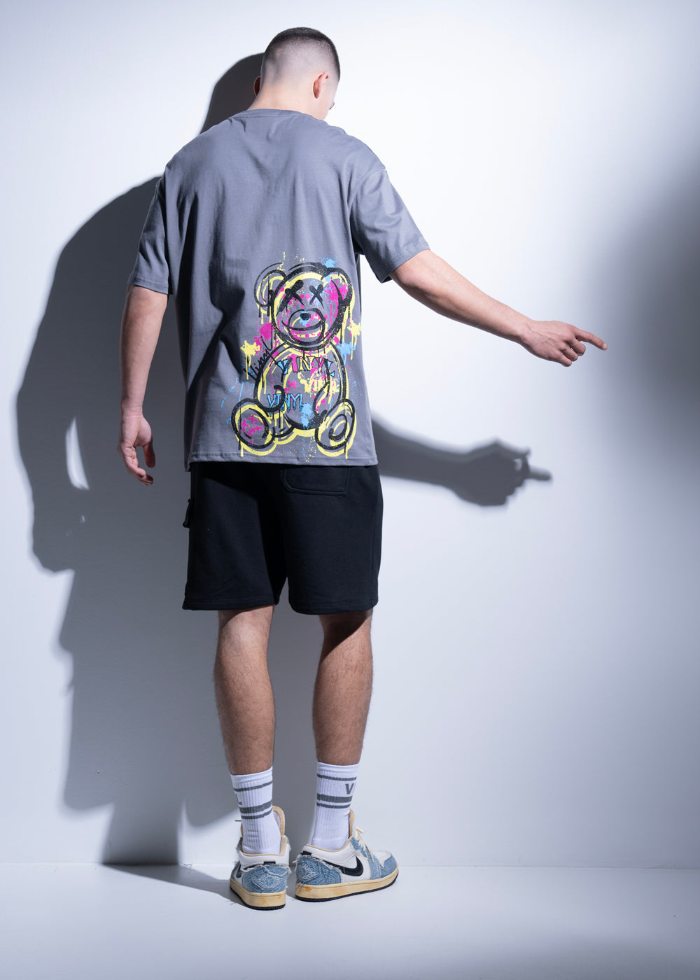 Vinyl μπλουζα με τυπωμα γκρι cotton oversized ανδρικη