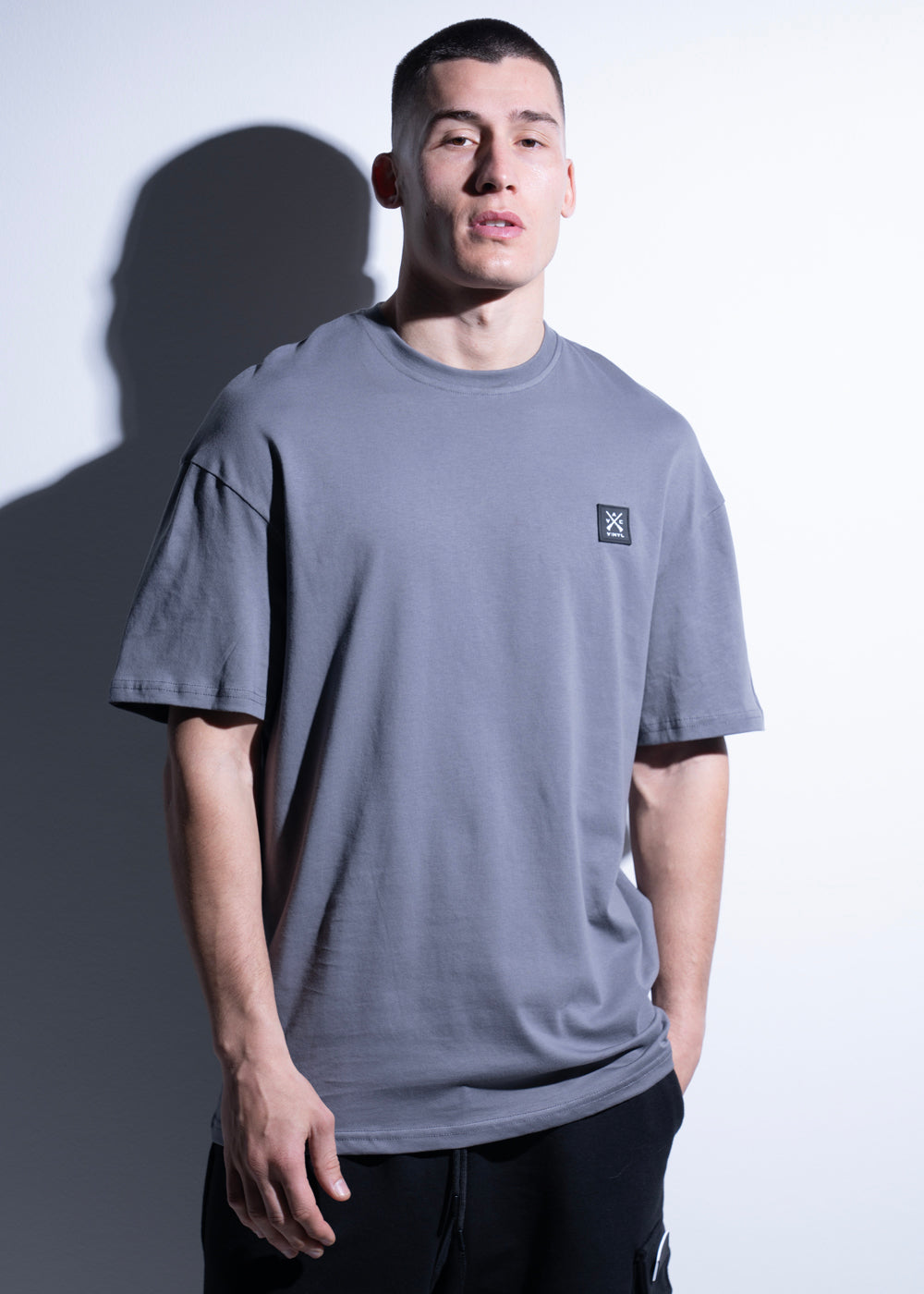 Vinyl μπλουζα με τυπωμα γκρι cotton oversized ανδρικη