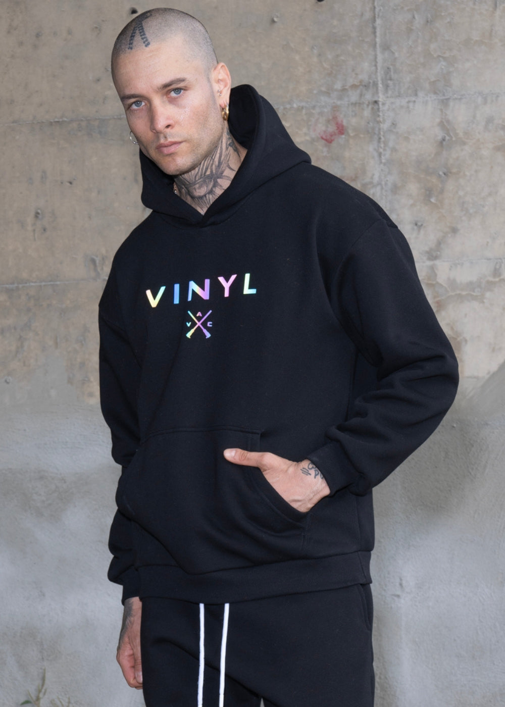 Vinyl φουτερ μαυρο cotton regular fit ανδρικο