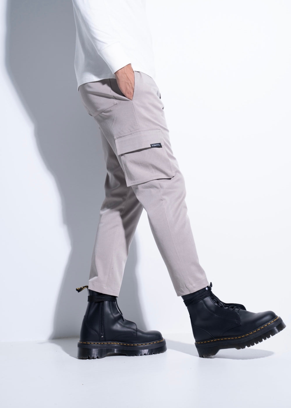 Vinyl παντελονι cargo γκρι cotton regular fit ανδρικο