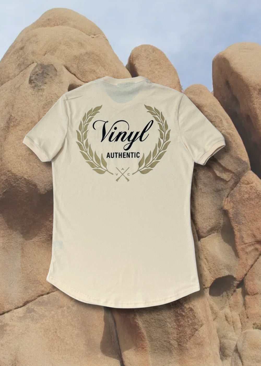 Vinyl μπλουζα long line με τυπωμα ιβουαρ cotton regular fit ανδρικη