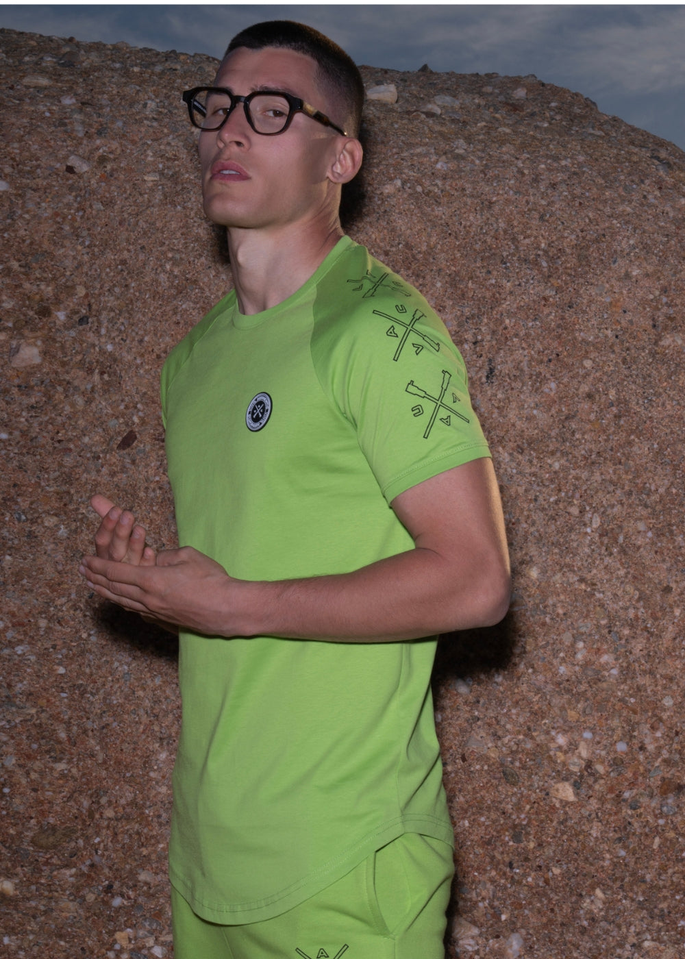 Vinyl μπλουζα με τυπωμα πρασινη cotton long line regular fit ανδρικη