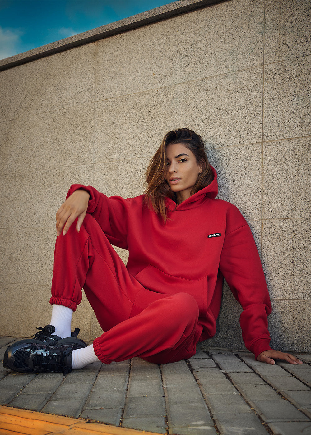 Vinyl σετ φορμας κοκκινο cotton oversized fit - emblem red set