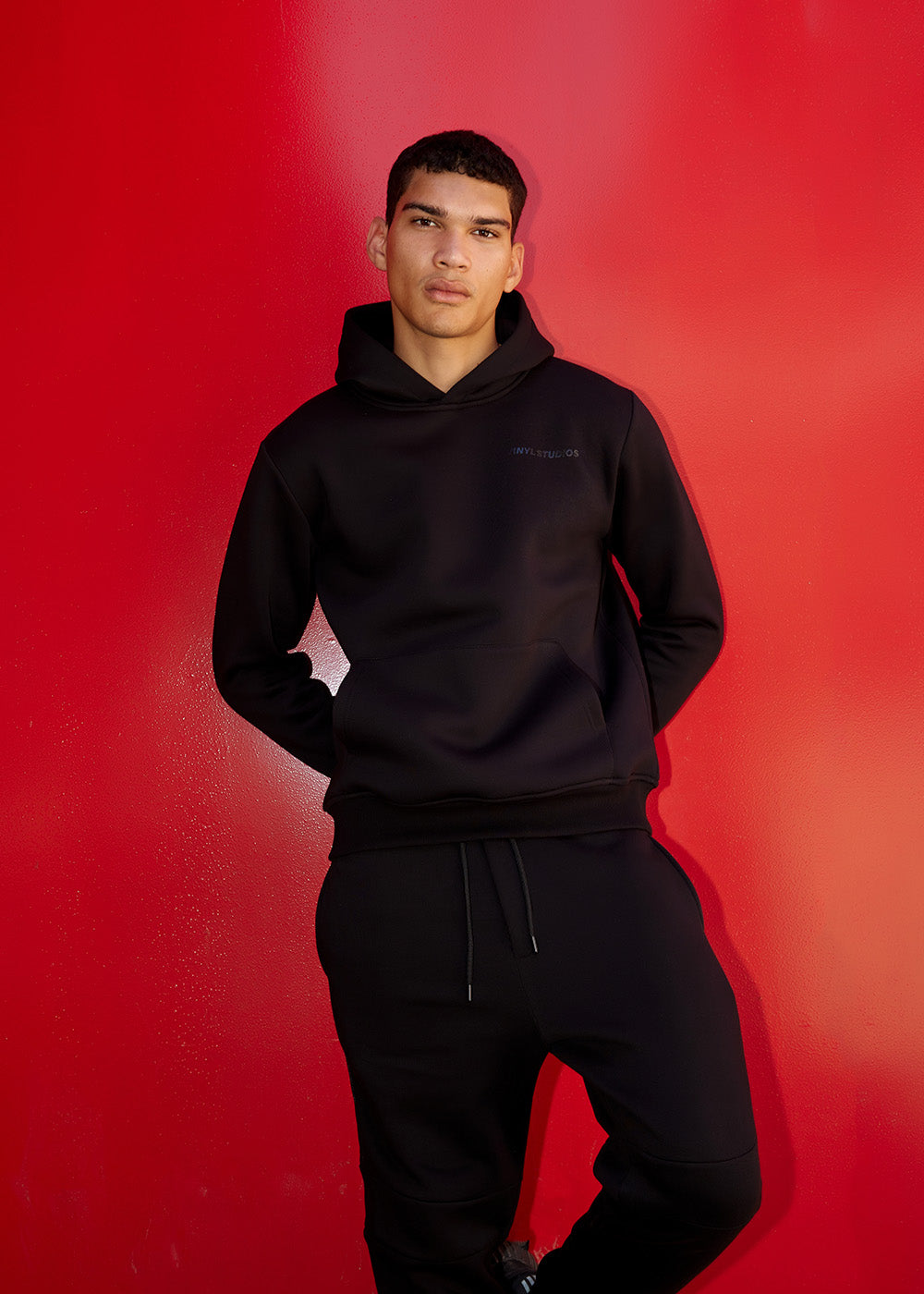 Vinyl φουτερ μαυρο με τυπωμα cotton regular fit - on repeat hoodie