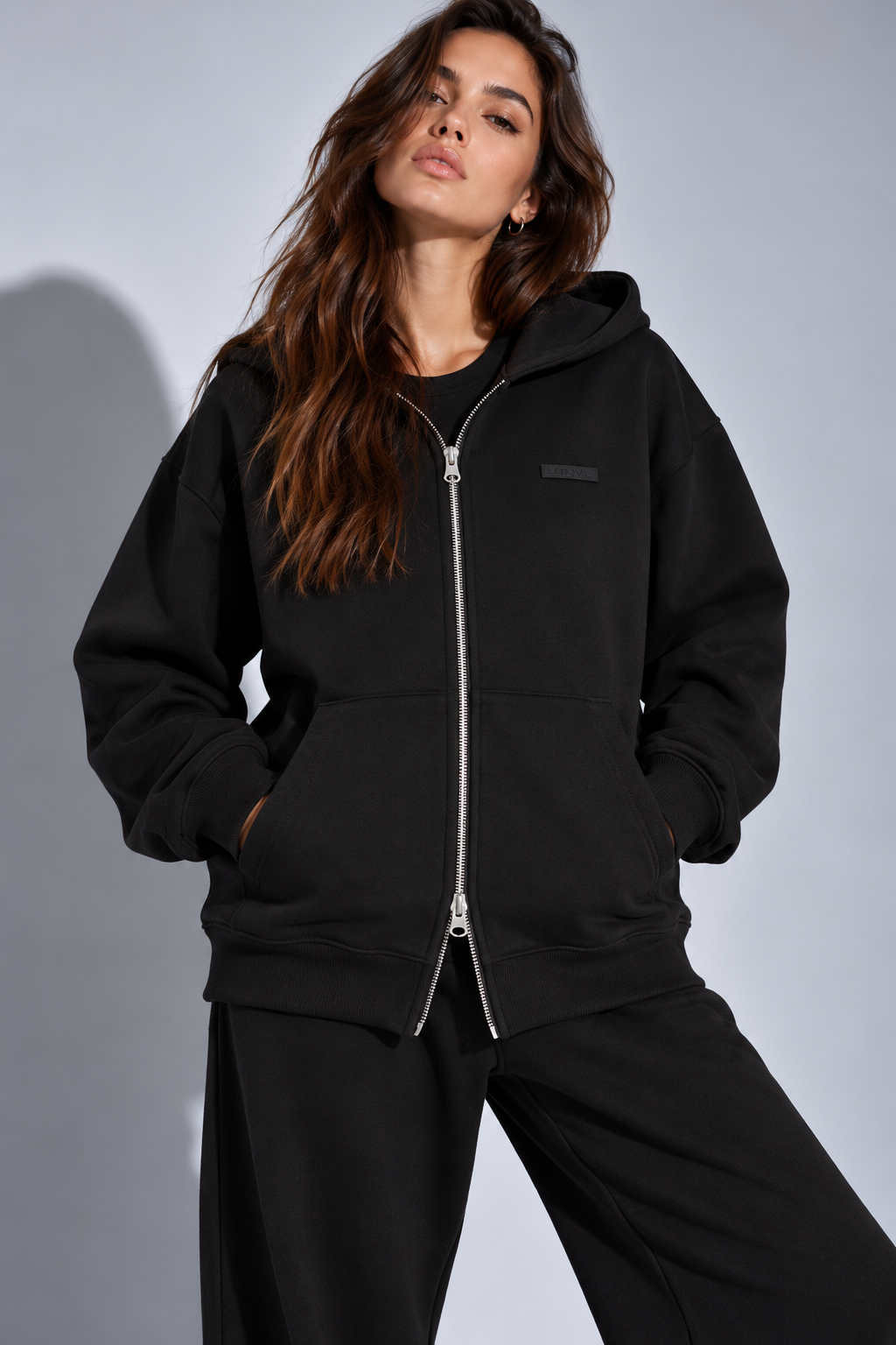 Graphic zipped hoodie black woman