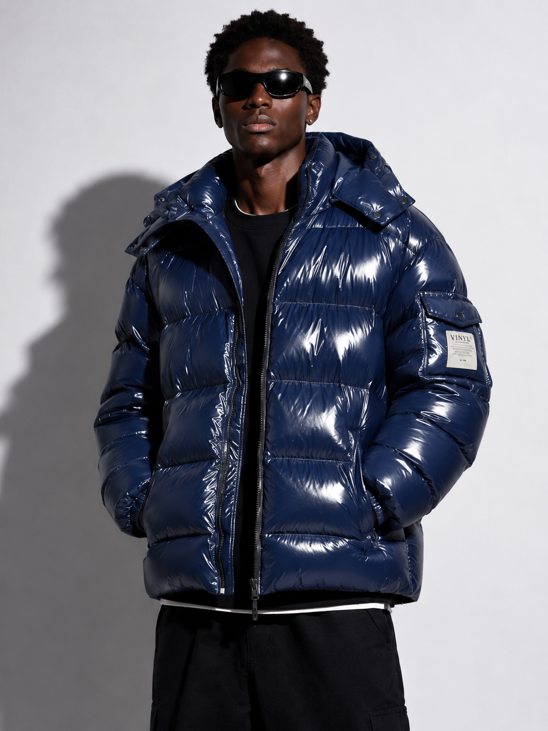 Glossy puffer jacket blue