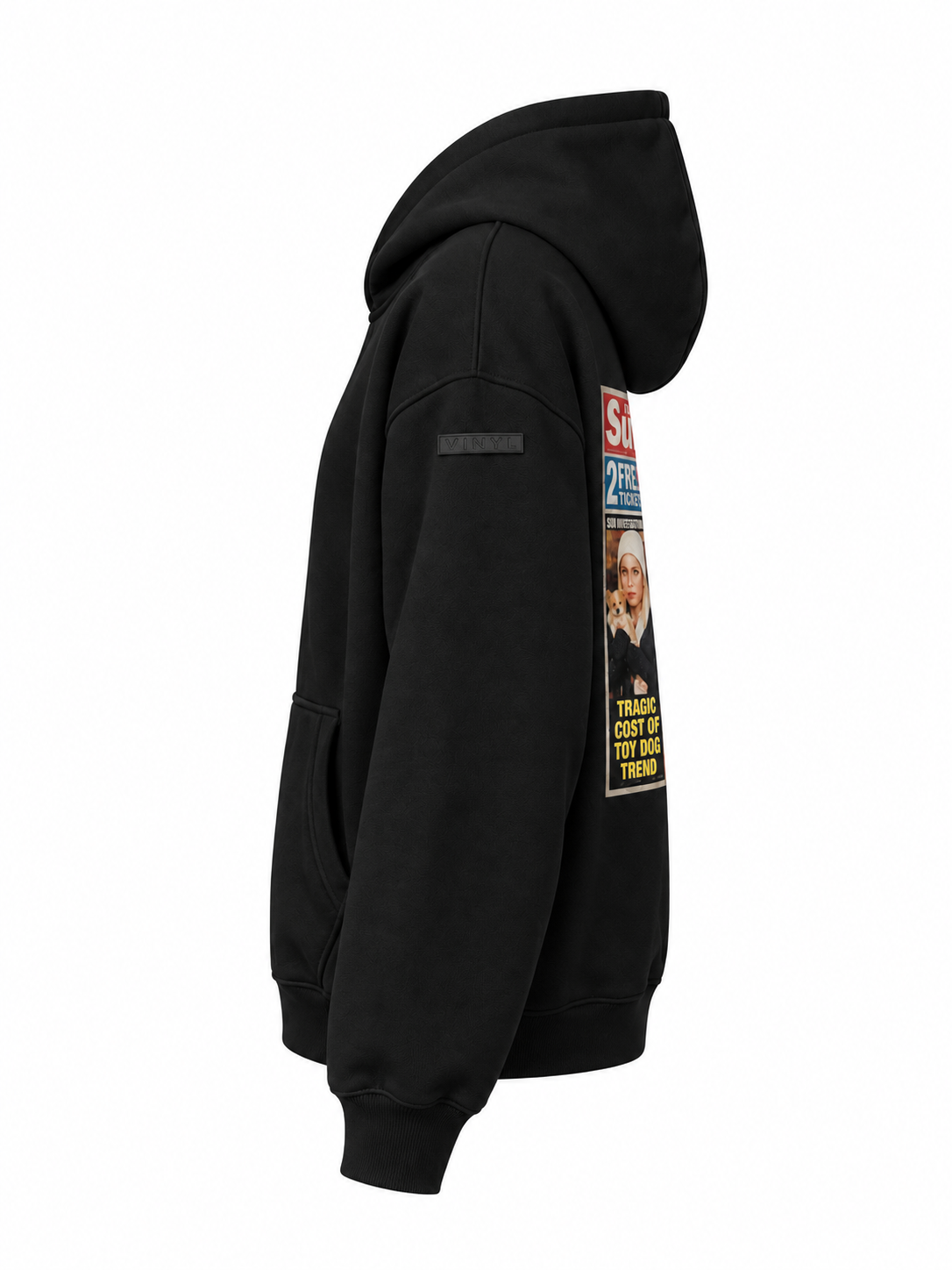 Newspaper print hoodie black