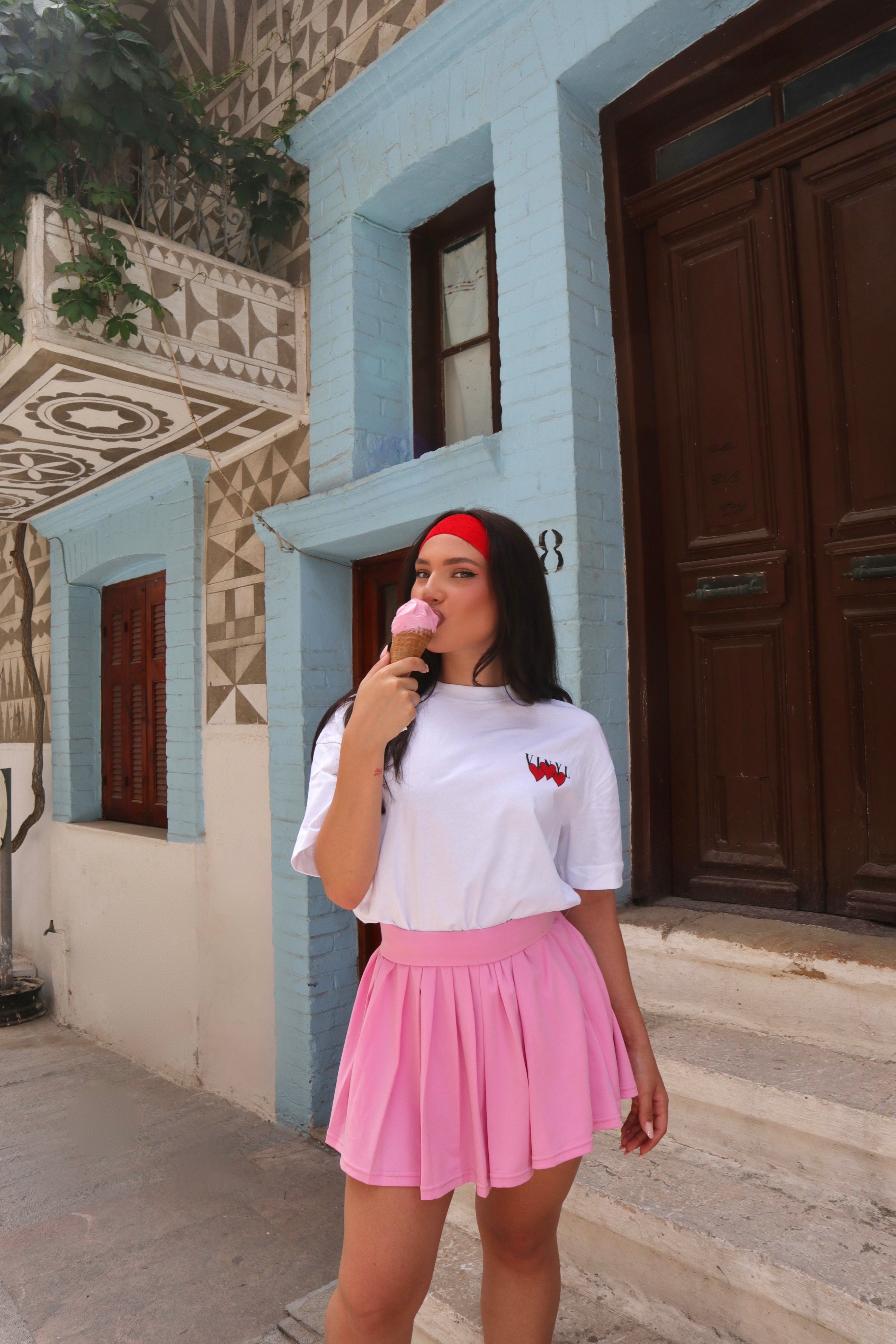 Vinyl μπλουζα με τυπωμα λευκη cotton oversized - heartbeat T-shirt