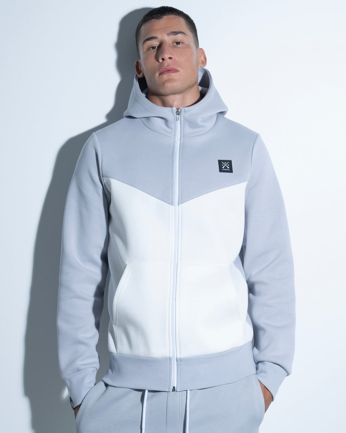 Vinyl ζακετα τεχνικο φουτερ λευκο/γκρι polyester regular fit ανδρικη
