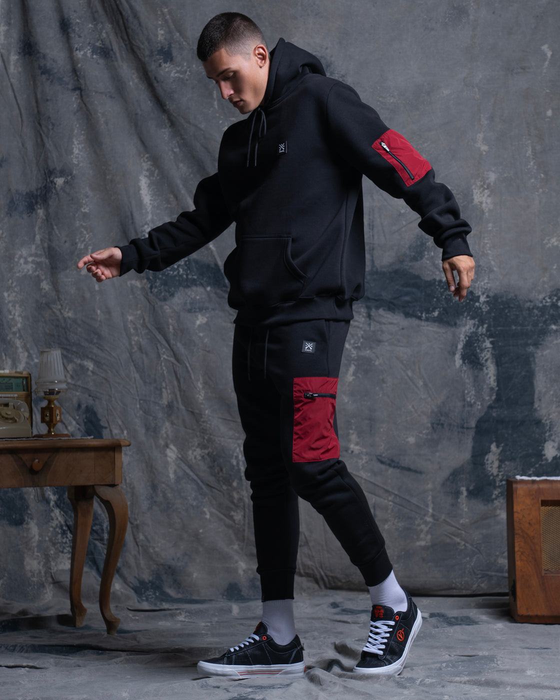 Vinyl φουτερ μαυρο cotton regular fit ανδρικο