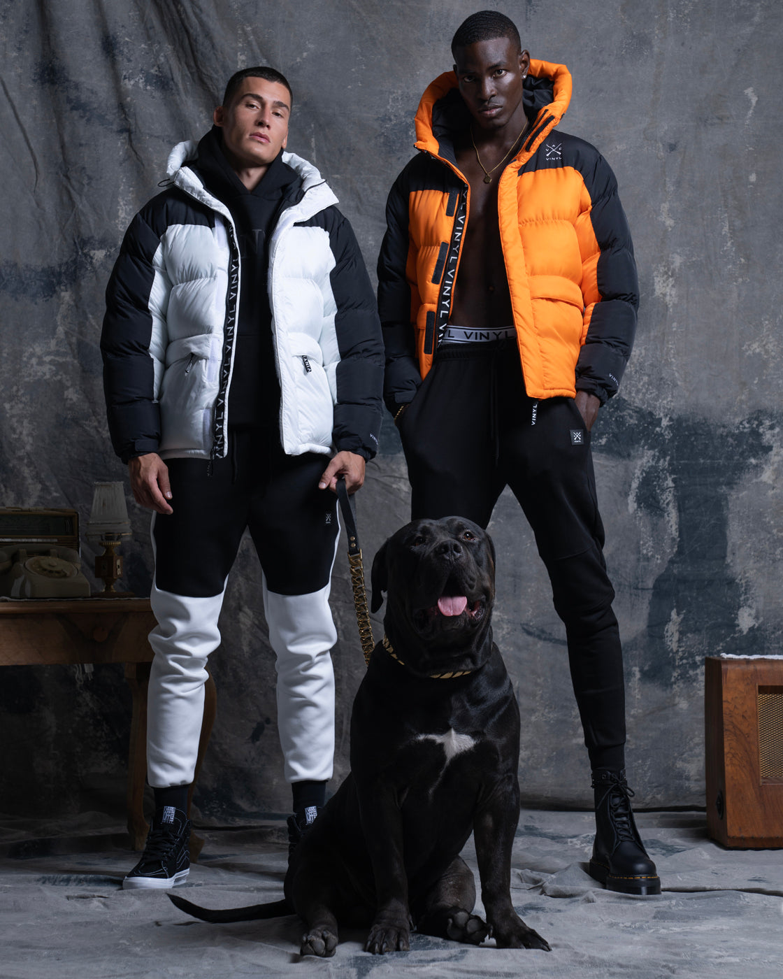 Vinyl μπουφαν puffer λευκο/μαυρο polyester regular fit ανδρικο