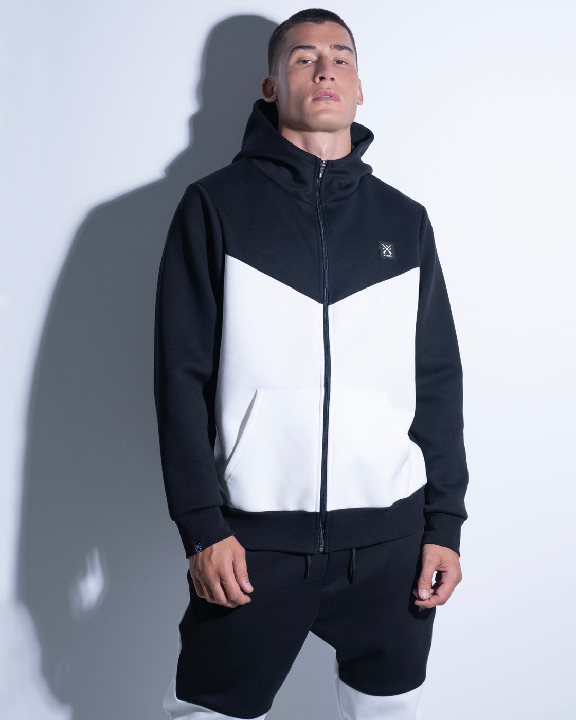 Vinyl ζακετα τεχνικο φουτερ λευκο/μαυρο polyester regular fit ανδρικη