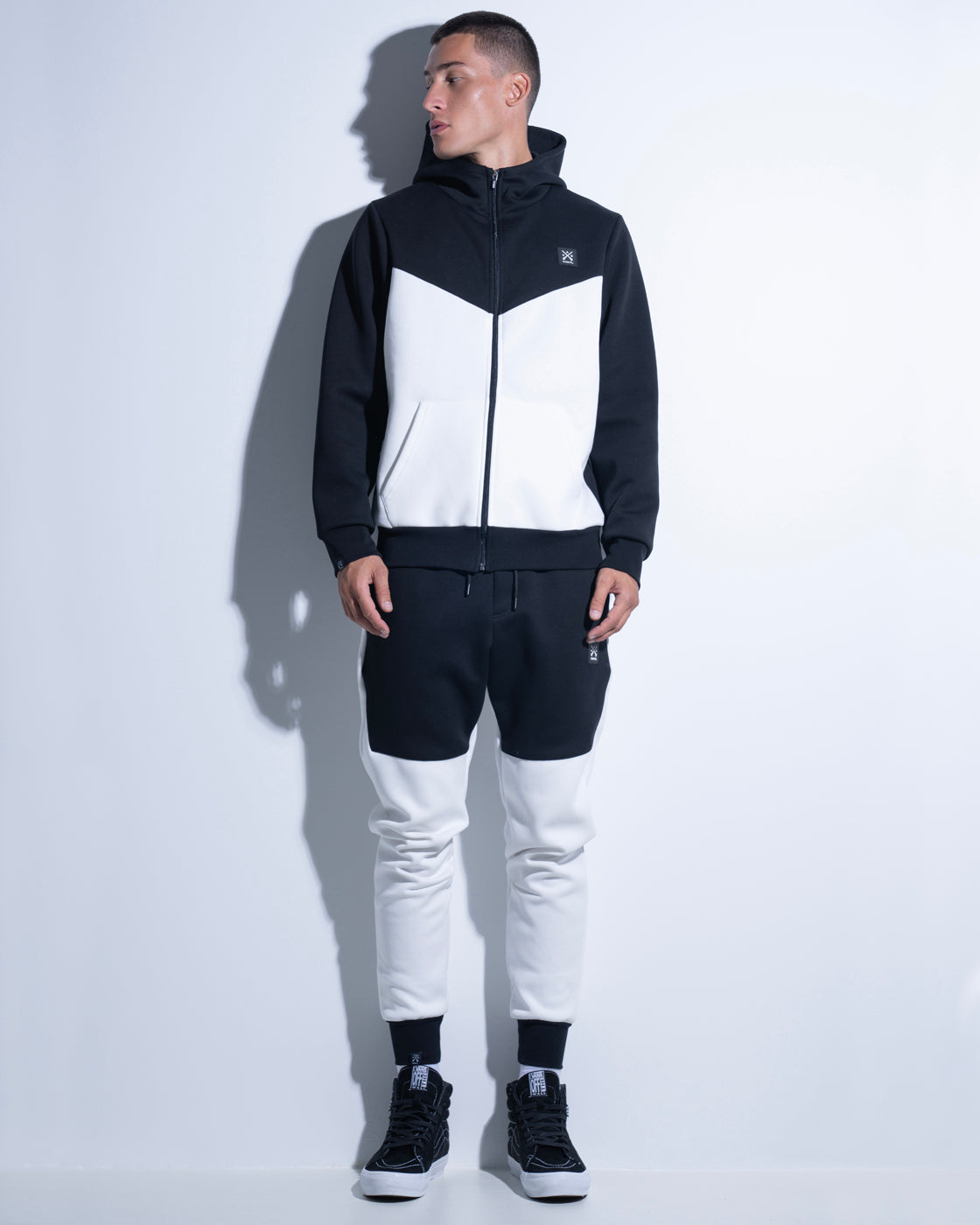 Vinyl ζακετα τεχνικο φουτερ λευκο/μαυρο polyester regular fit ανδρικη