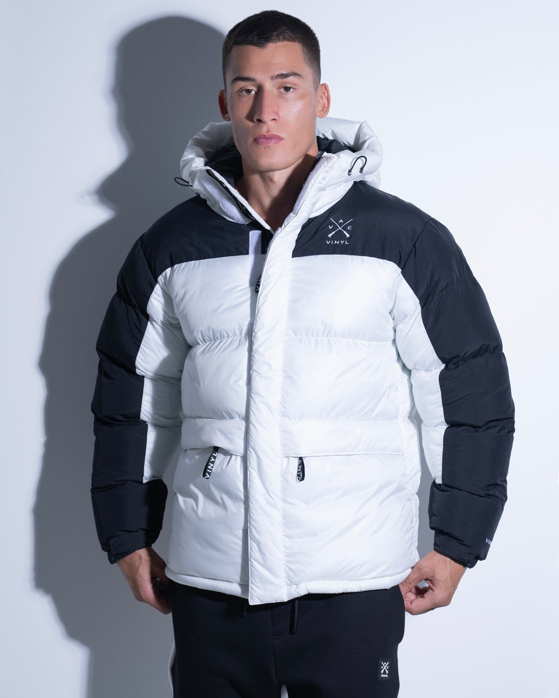 Vinyl μπουφαν puffer λευκο/μαυρο polyester regular fit ανδρικο