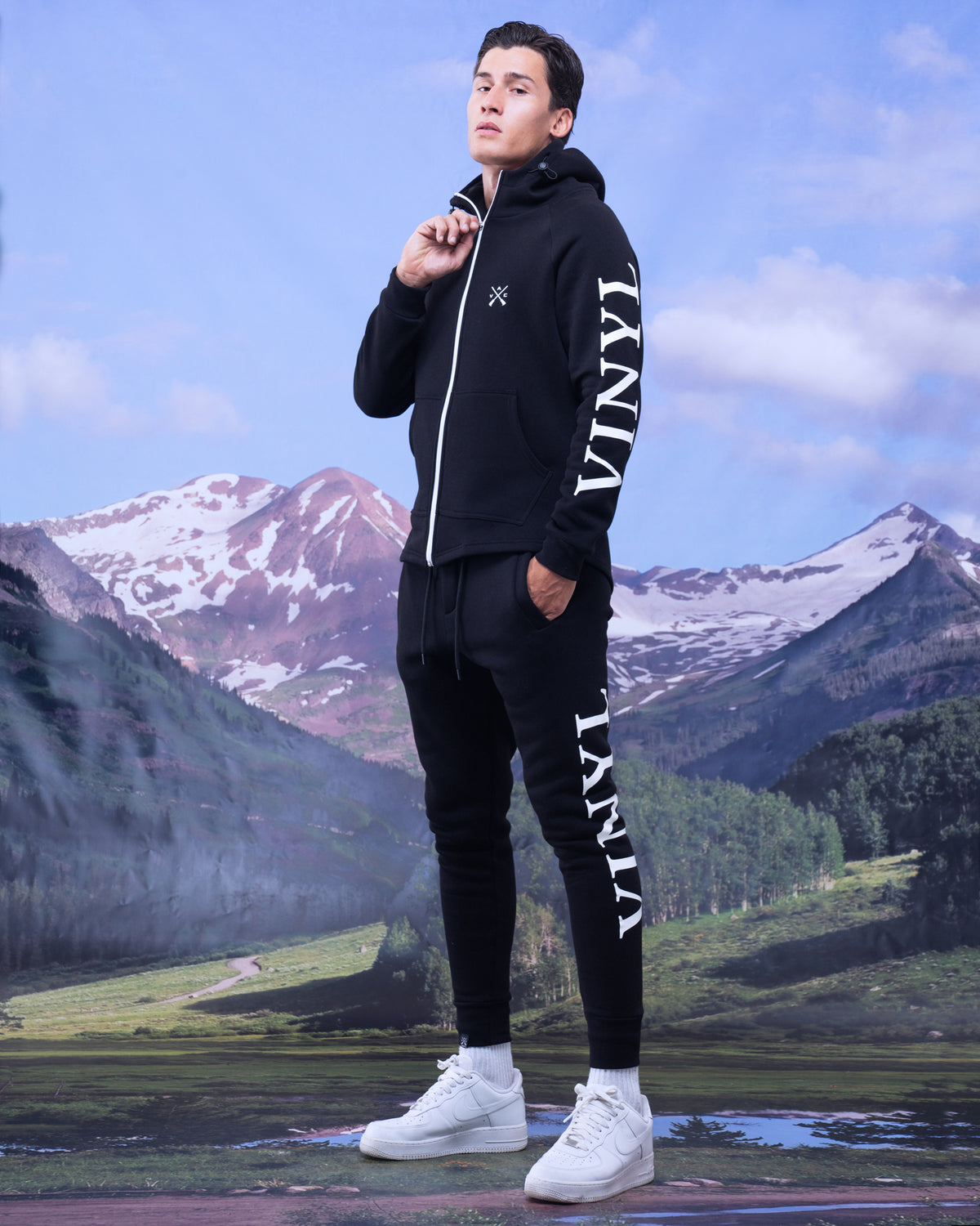 Vinyl tracksuit black with print cotton regular fit - side logo sweatpant