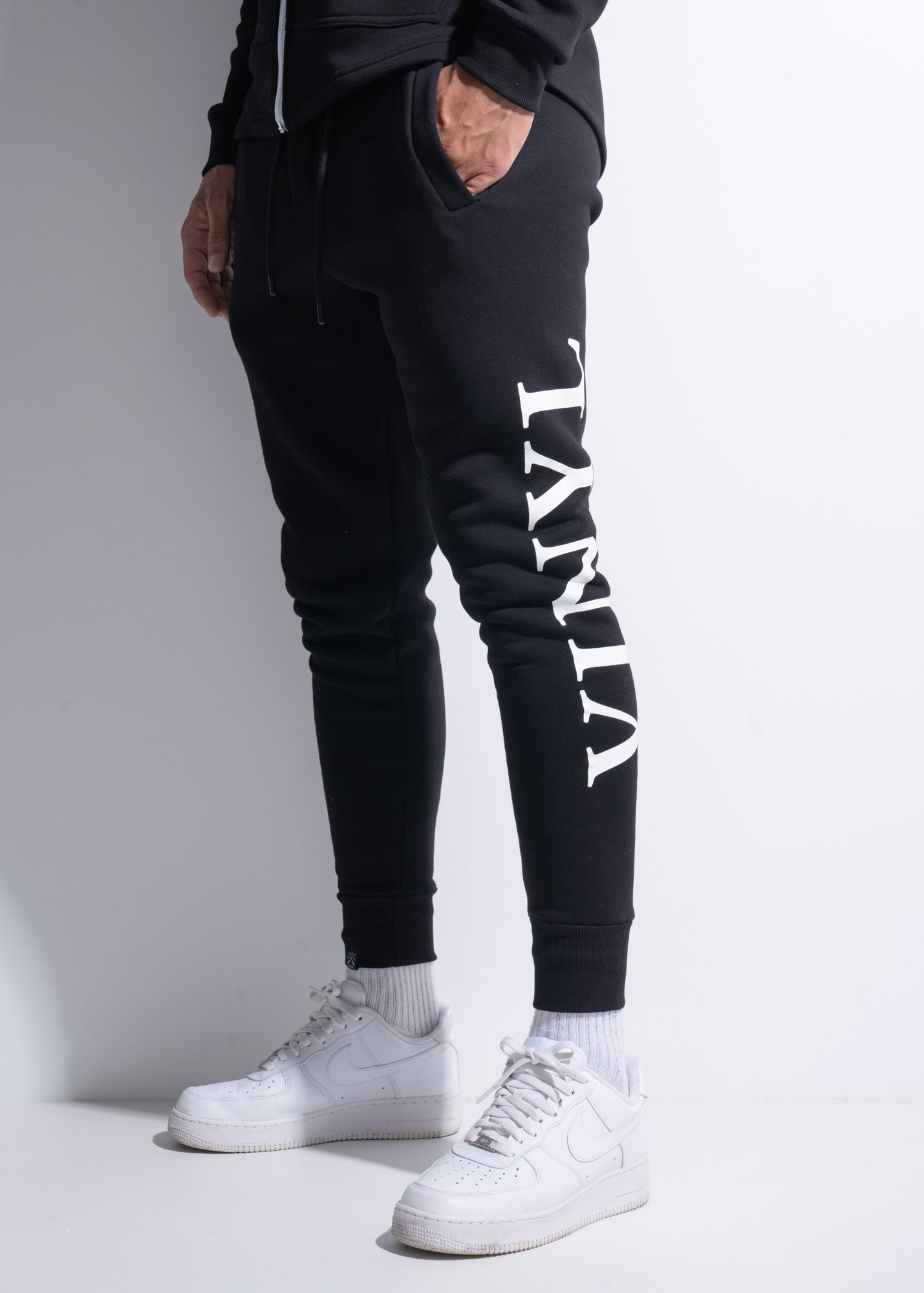 Vinyl tracksuit black with print cotton regular fit - side logo sweatpant