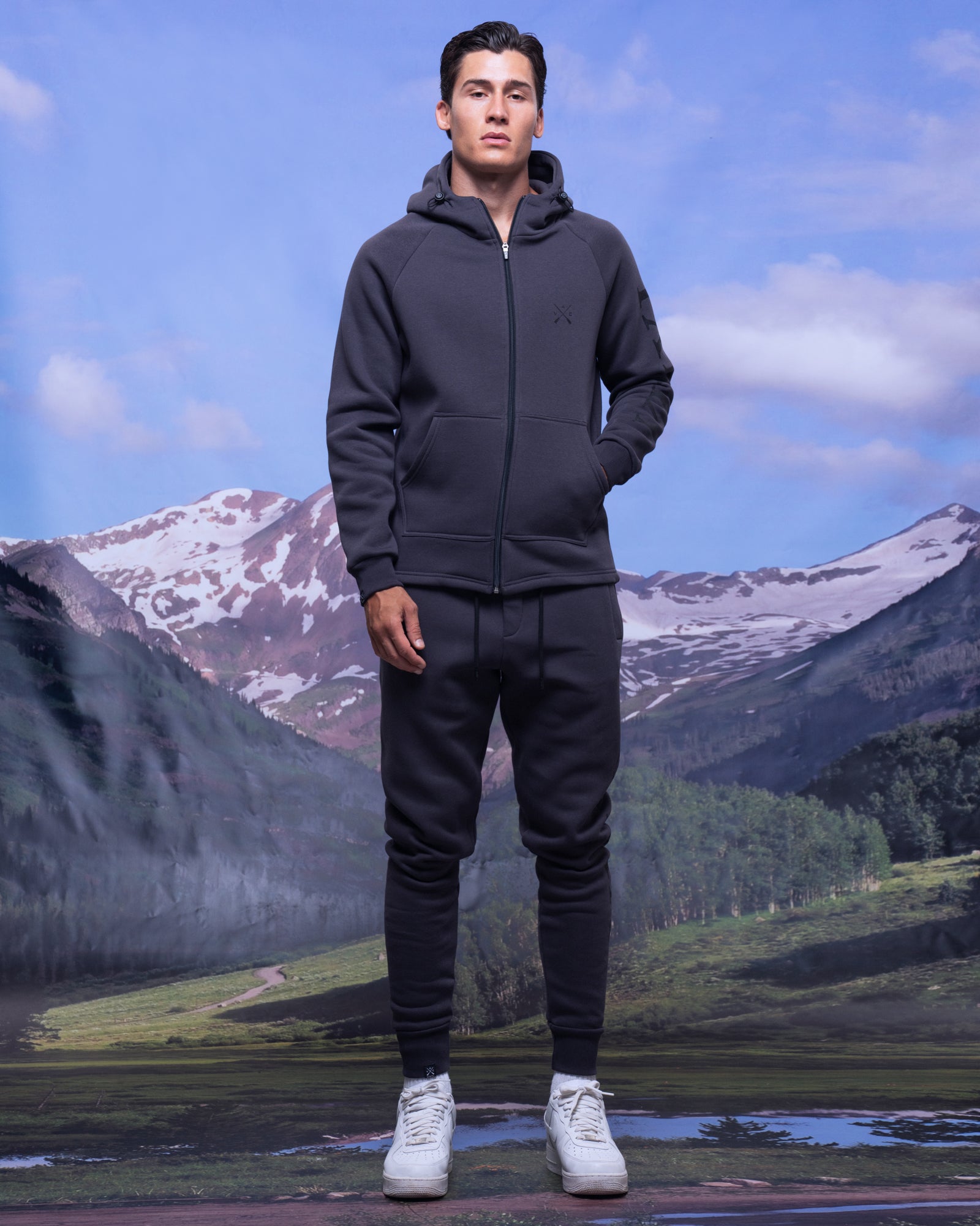 Vinyl ζακετα γκρι με τυπωμα cotton regular fit - zip through hoodie with logo print