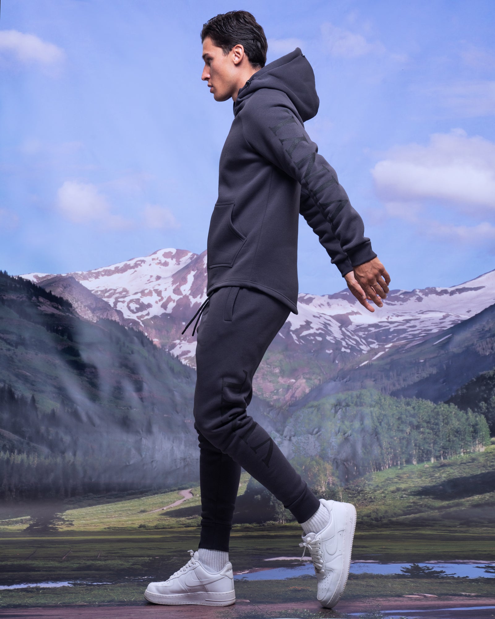 Vinyl ζακετα γκρι με τυπωμα cotton regular fit - zip through hoodie with logo print