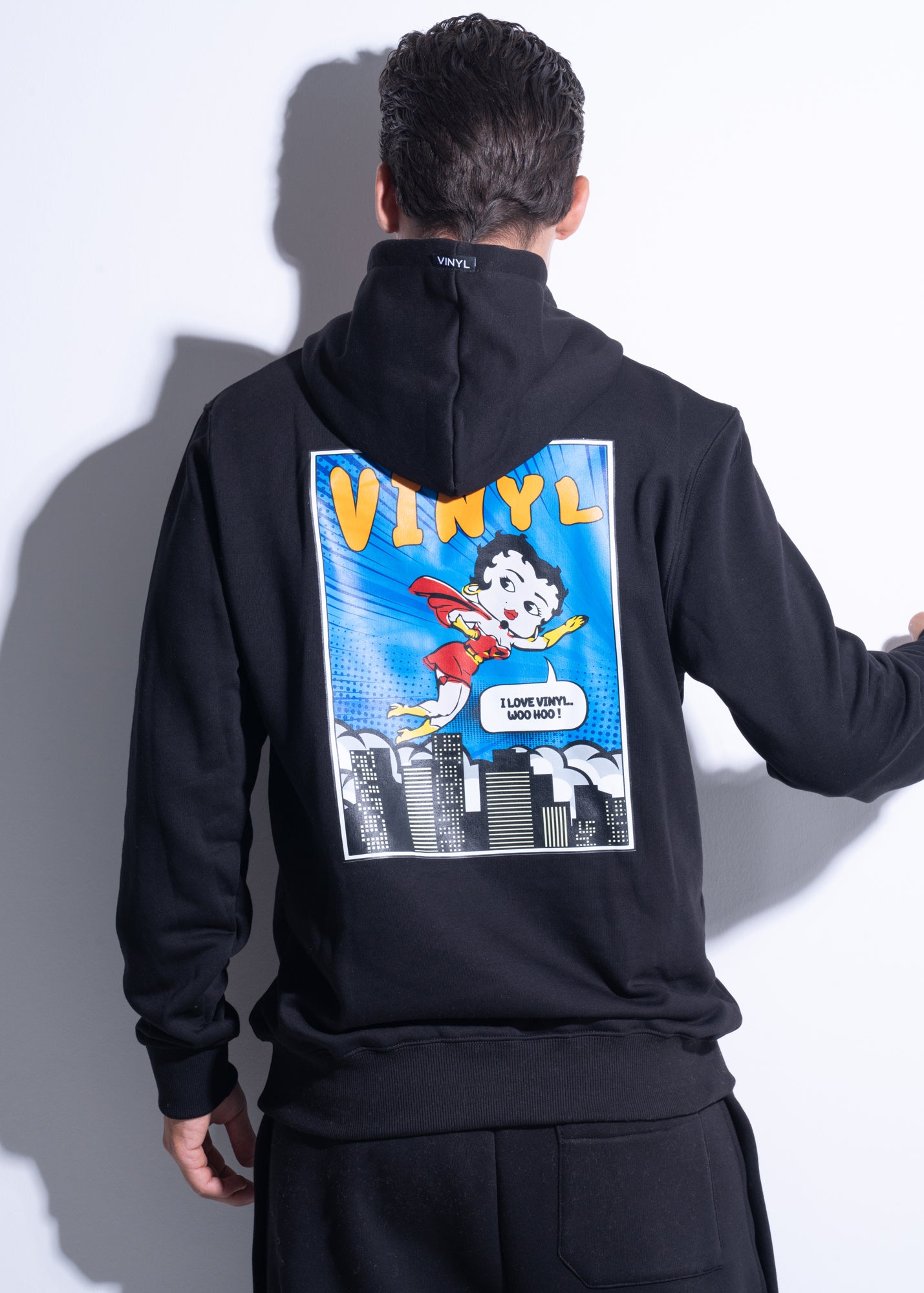 Vinyl φουτερ μαυρο με τυπωμα cotton χωρις χνουδι regular fit - betty boop hoodie