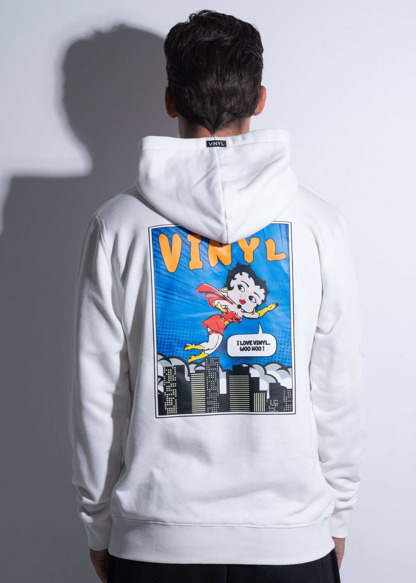 Vinyl φουτερ λευκο με τυπωμα cotton χωρις χνουδι regular fit - betty boop hoodie
