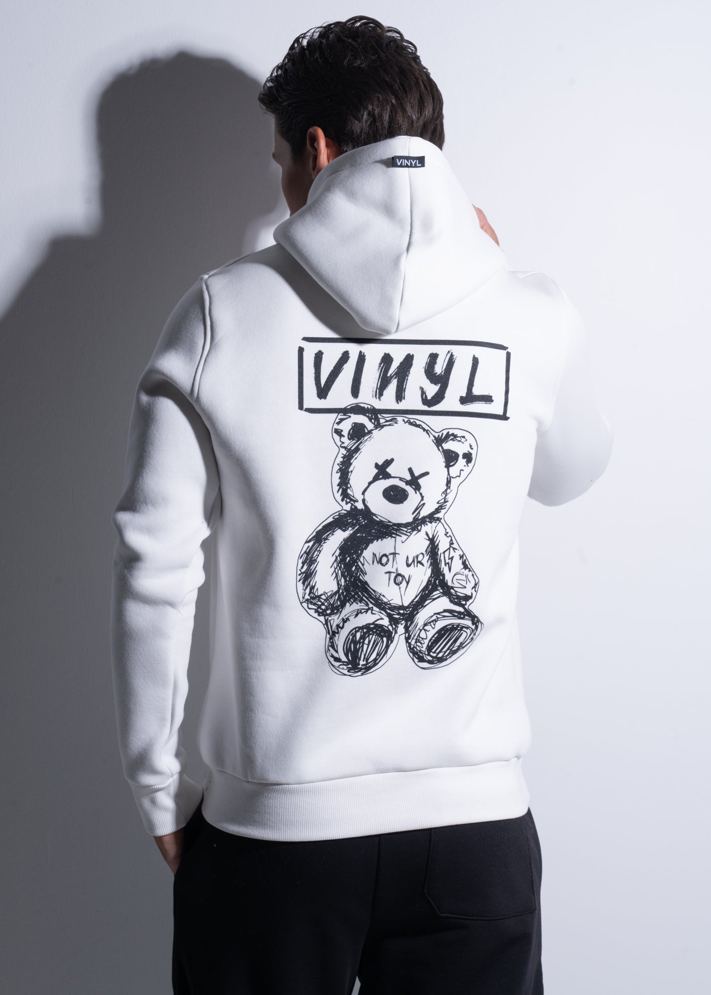 Vinyl φουτερ λευκο με τυπωμα cotton regular fit - back print bear hoodie