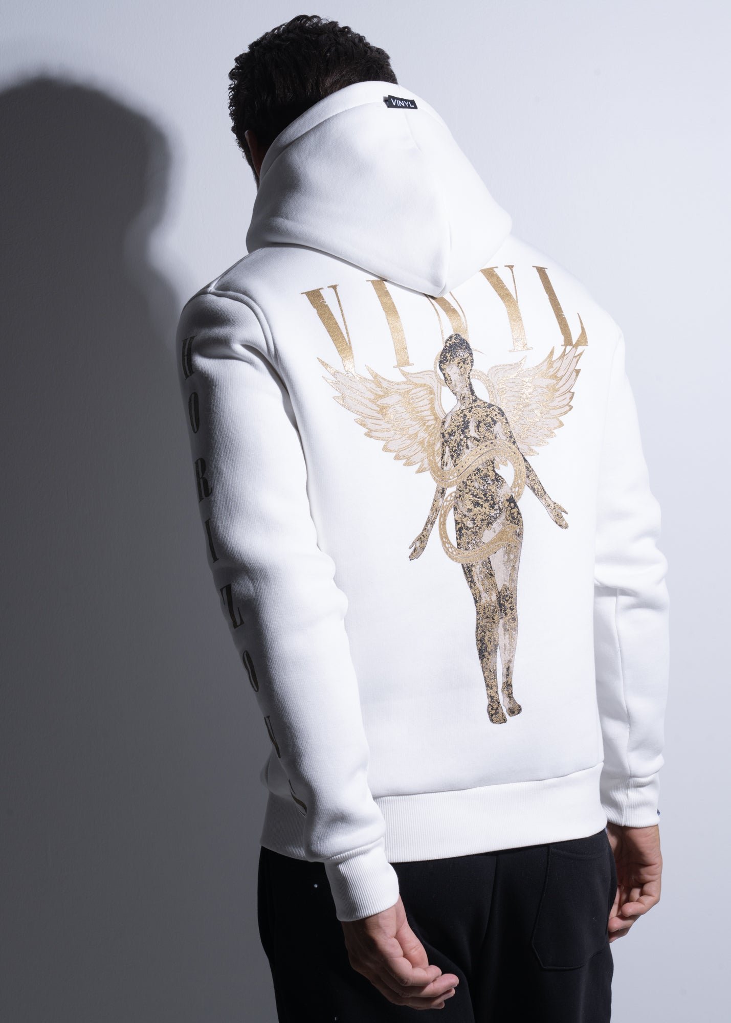 Vinyl φουτερ λευκο με τυπωμα cotton regular fit - angel hoodie